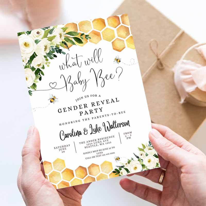 What Will Baby Bee Gender Reveal Party, Baby Bee Invitation, Gender Neutral