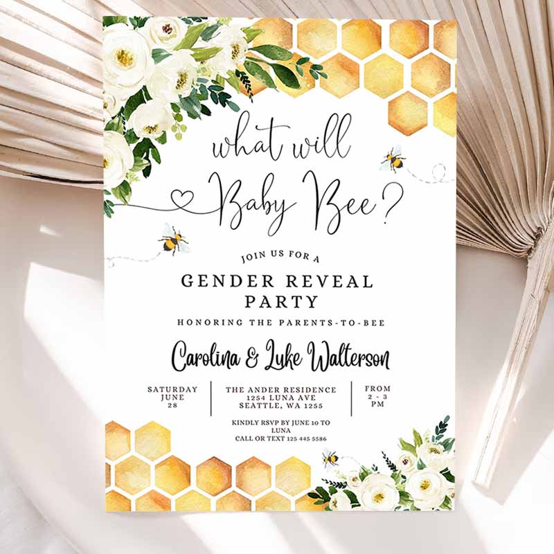 What Will Baby Bee Gender Reveal Party, Baby Bee Invitation, Gender Neutral