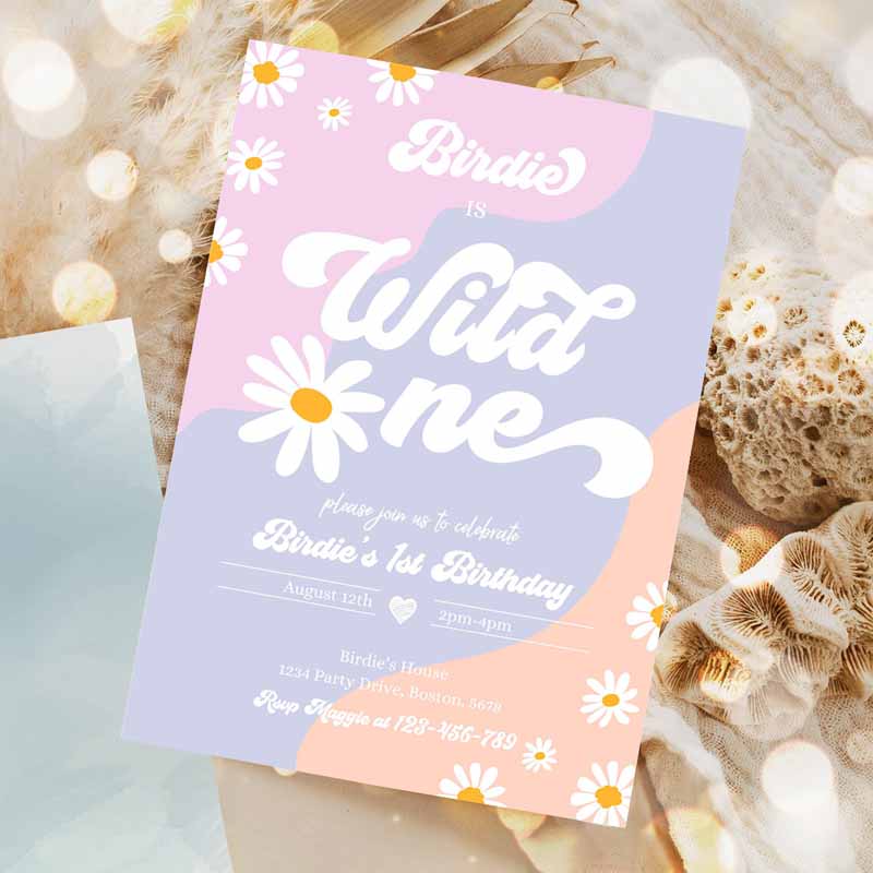 Wild One Kids Birthday, Boho Daisy Wild One Party, Groovy Hippie Floral 's Daisy Hippie Party Invitation