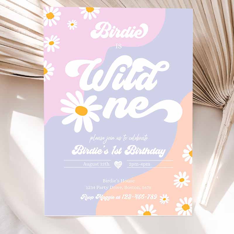 Wild One Kids Birthday, Boho Daisy Wild One Party, Groovy Hippie Floral 's Daisy Hippie Party