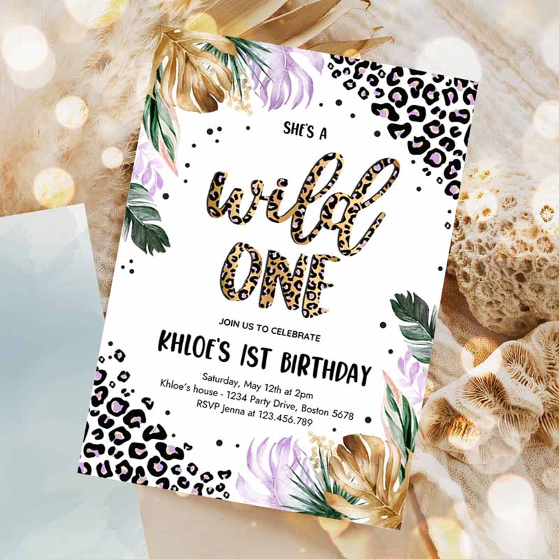 Wild One Leopard Print Jungle Kids Birthday, Leopard Print Wild One Kids Birthday