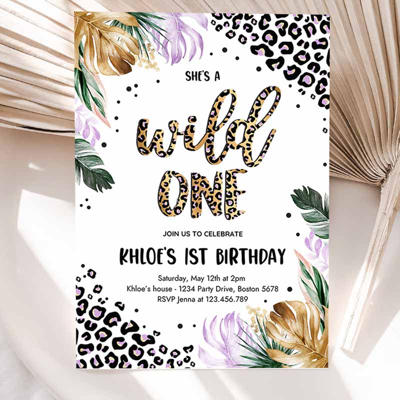 Wild One Leopard Print Jungle Kids Birthday, Leopard Print Wild One Kids Birthday Party