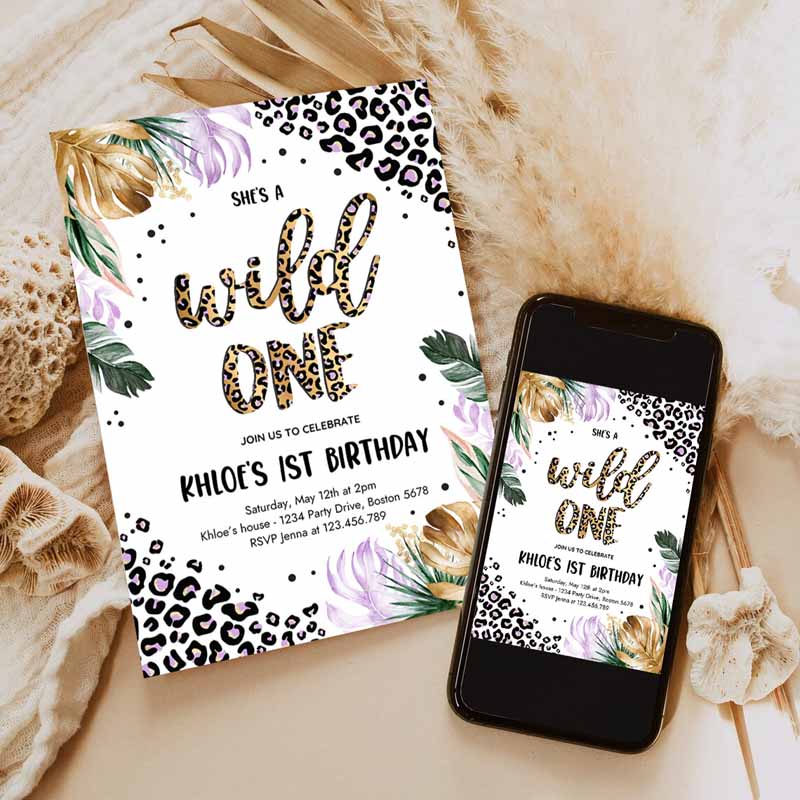 Wild One Leopard Print Jungle Kids Birthday, Leopard Print Wild One Kids Birthday Party