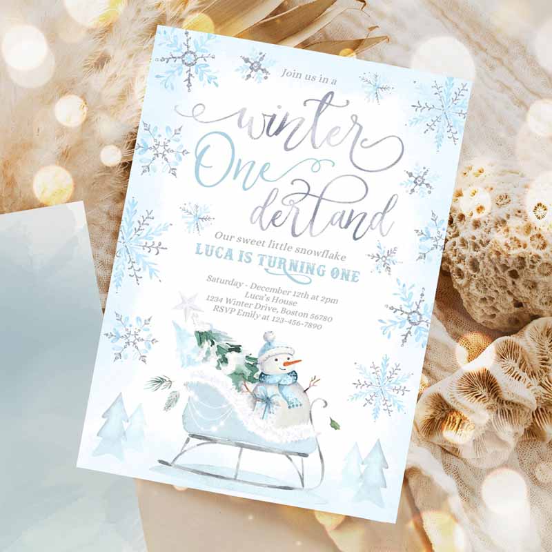 WINTER ONEderland Invitation, Blue Winter Sleigh Kids Birthday Invitation, Christmas Holiday Sleigh Kids Birthday Party