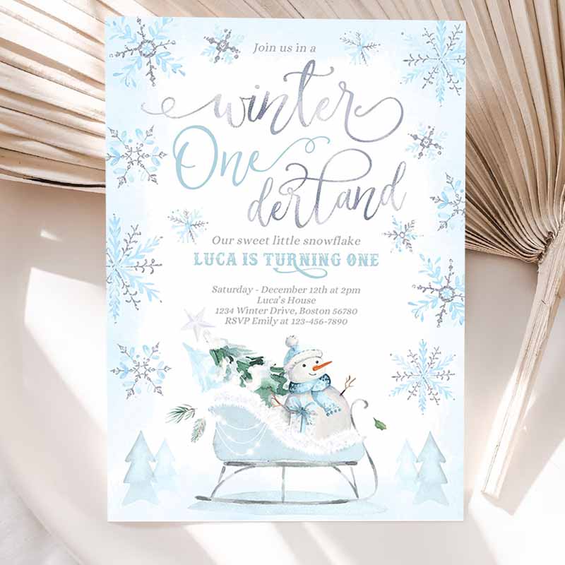 WINTER ONEderland Invitation, Blue Winter Sleigh Kids Birthday Invitation, Christmas Holiday Sleigh Kids Birthday Party