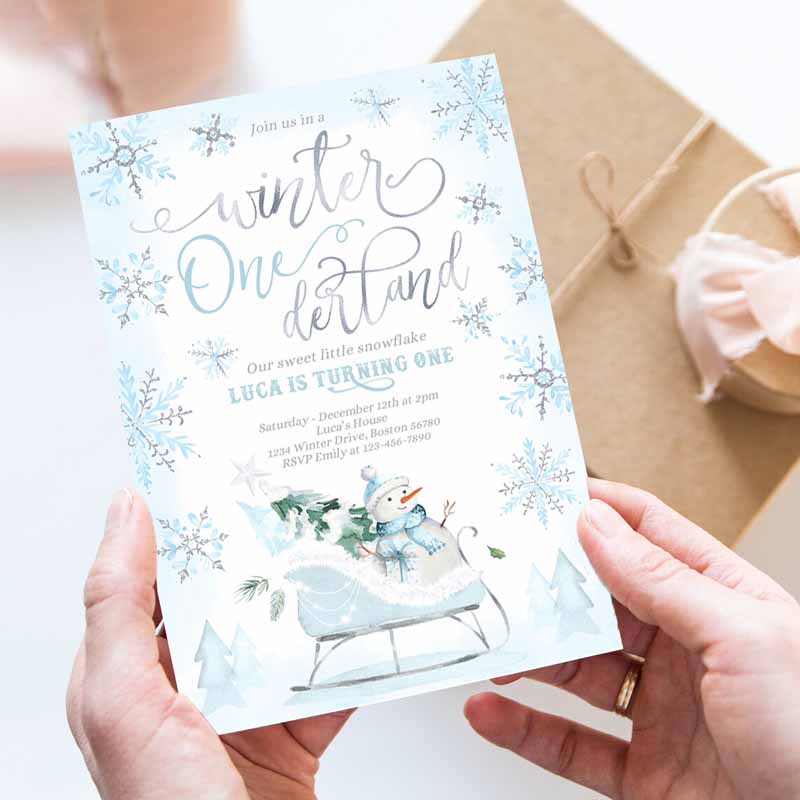 WINTER ONEderland Invitation, Blue Winter Sleigh Kids Birthday Invitation, Christmas Holiday Sleigh Kids Birthday Party