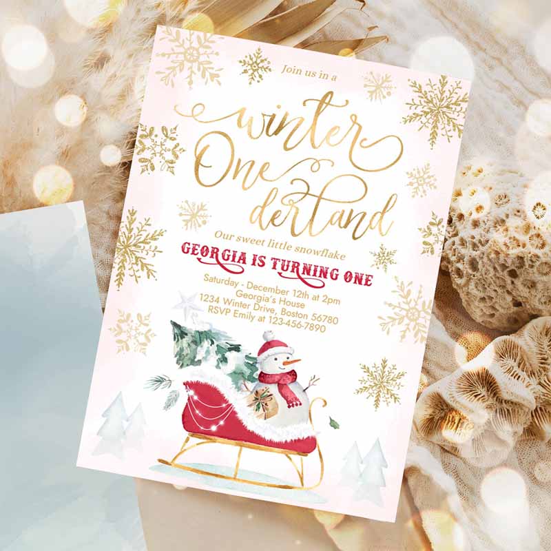 WINTER ONEderland Invitation, Red Winter Sleigh Kids Birthday Invitation, Christmas Holiday Sleigh Kids Birthday