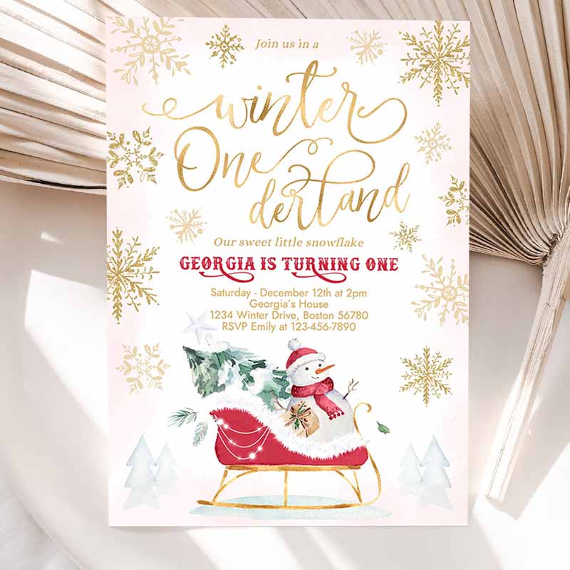 WINTER ONEderland Invitation, Red Winter Sleigh Kids Birthday Invitation, Christmas Holiday Sleigh Kids Birthday Party