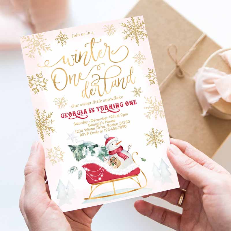 WINTER ONEderland Invitation, Red Winter Sleigh Kids Birthday Invitation, Christmas Holiday Sleigh Kids Birthday Party