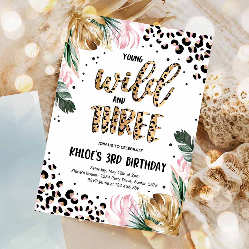 Young Wild and Three Leopard Print Jungle Kids Birthday, Leopard Print Wild and Three Kids Birthday Party