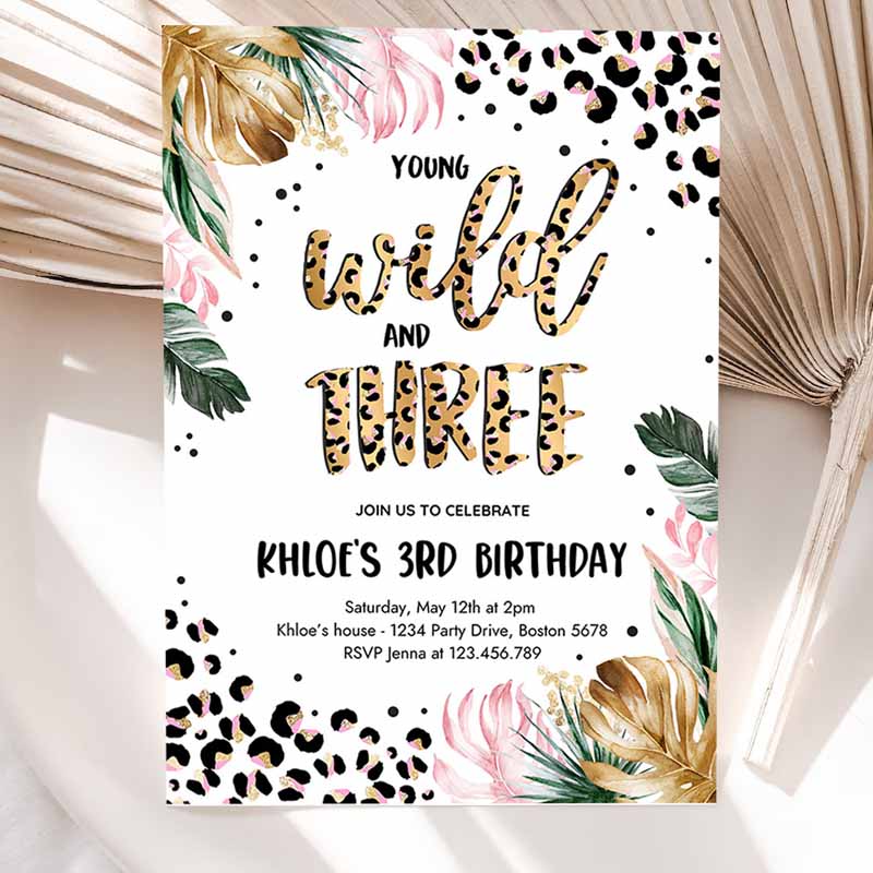 Young Wild and Three Leopard Print Jungle Kids Birthday, Leopard Print Wild and Three Kids Birthday Party