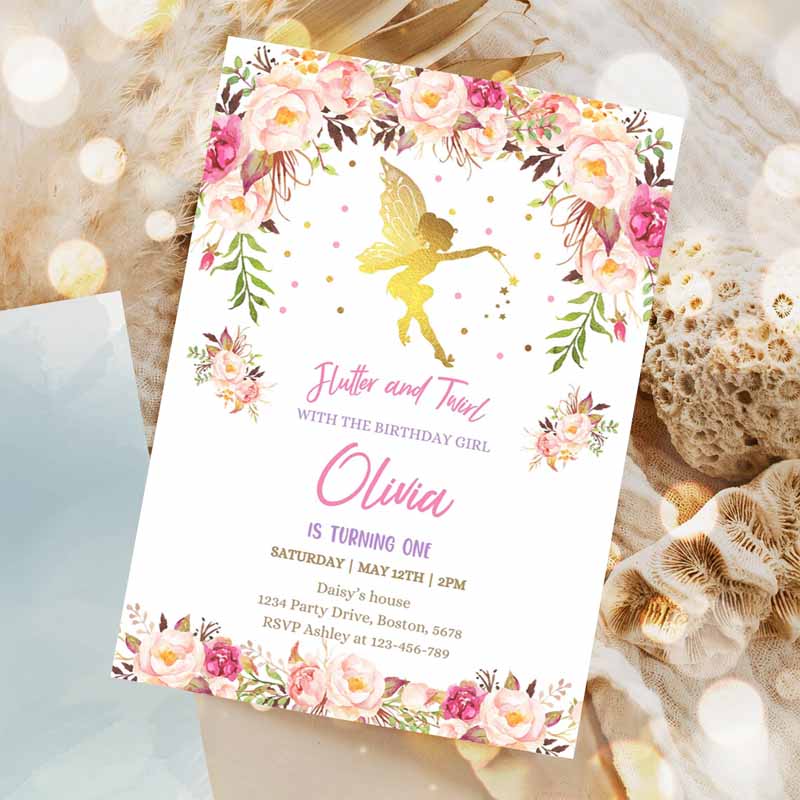 Fairy Invitation, Fairy Kids Birthday Invitation, Rustic Floral Fairy Invitation Floral Fairy Party Invitation