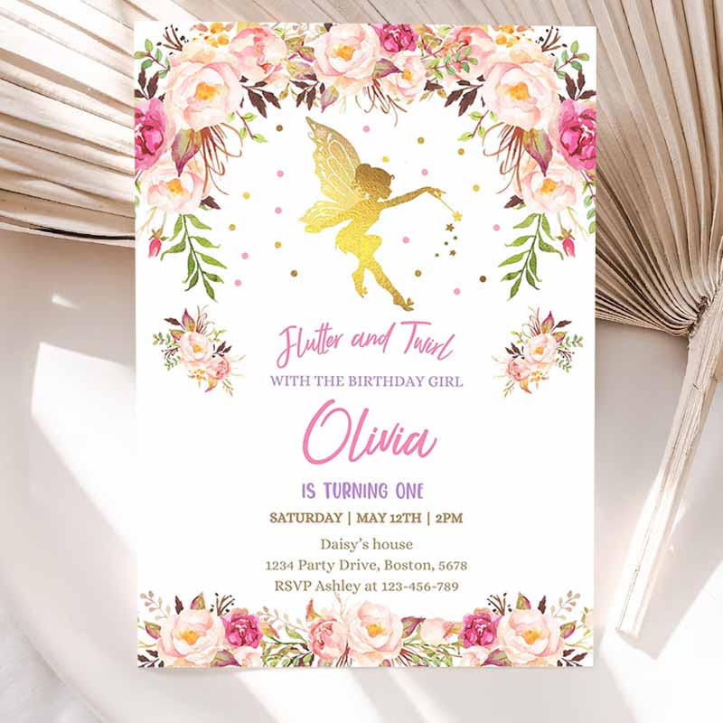 Fairy Invitation, Fairy Kids Birthday Invitation, Rustic Floral Fairy Invitation Floral Fairy Party