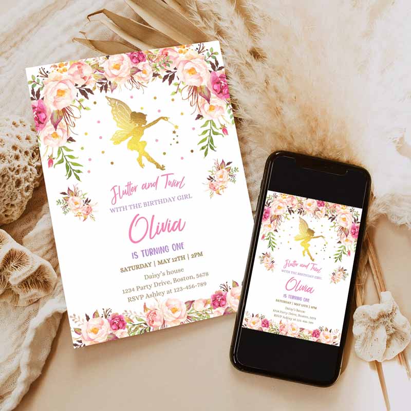 Fairy Invitation, Fairy Kids Birthday Invitation, Rustic Floral Fairy Invitation Floral Fairy Party