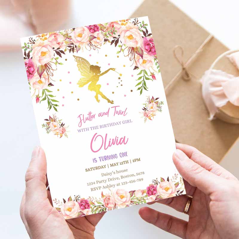 Fairy Invitation, Fairy Kids Birthday Invitation, Rustic Floral Fairy Invitation Floral Fairy Party