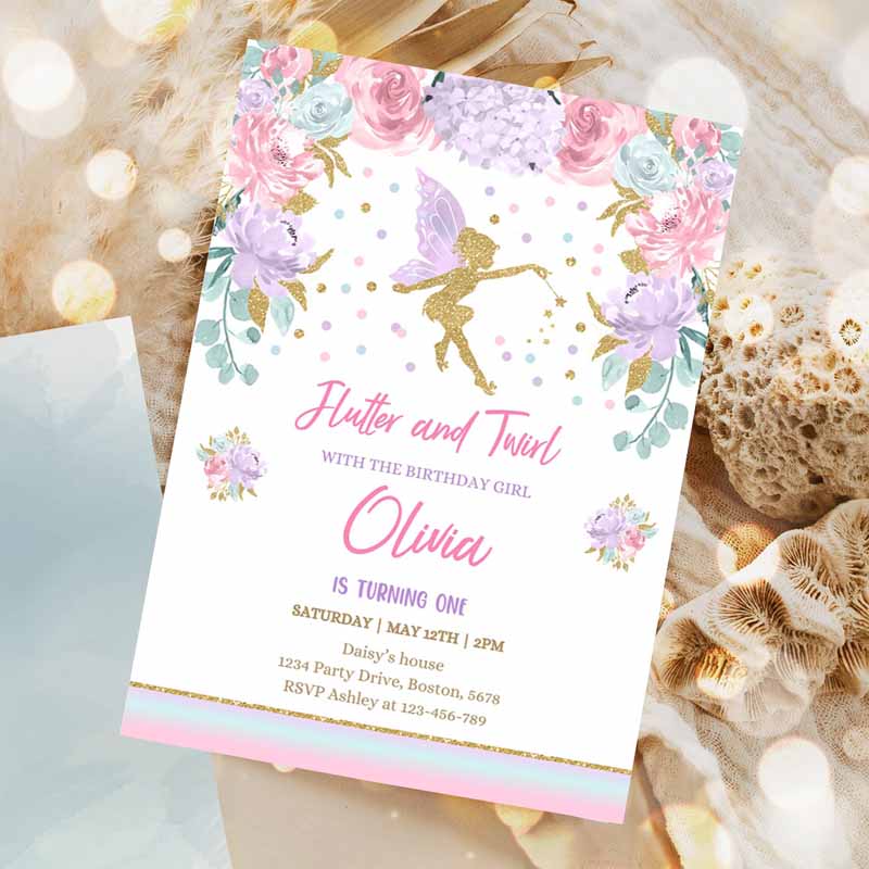 Fairy Invitation, Fairy Kids Birthday Invitation, Whimsical Enchanted Pixie Party Floral Fairy Party Invitation