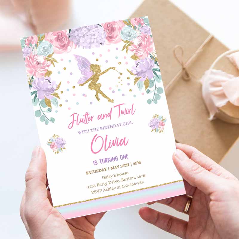 Fairy Invitation, Fairy Kids Birthday Invitation, Whimsical Enchanted Pixie Party Floral Fairy Party