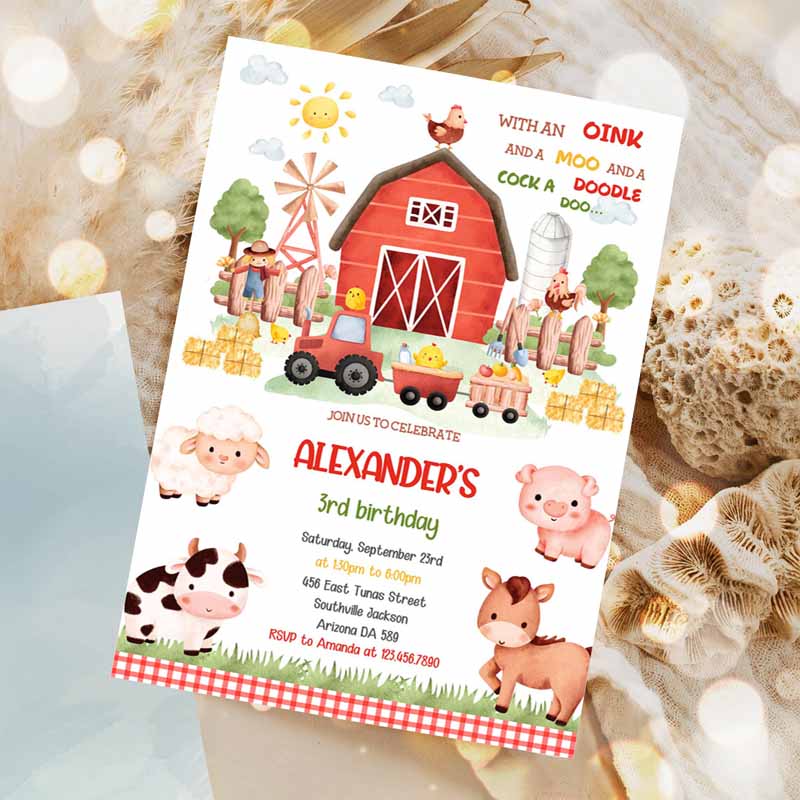 Farm Kids Birthday, Farm Animals Kids Birthday Invitation, Farm Thank you tag, Barnyard Printable