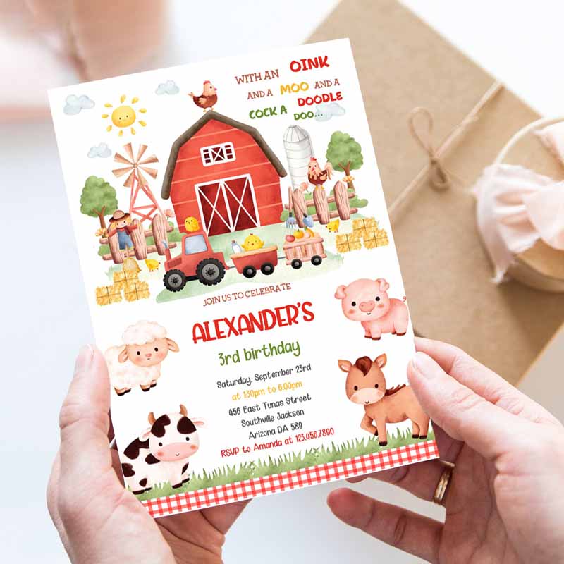 Farm Kids Birthday, Farm Animals Kids Birthday Invitation, Farm Thank you tag