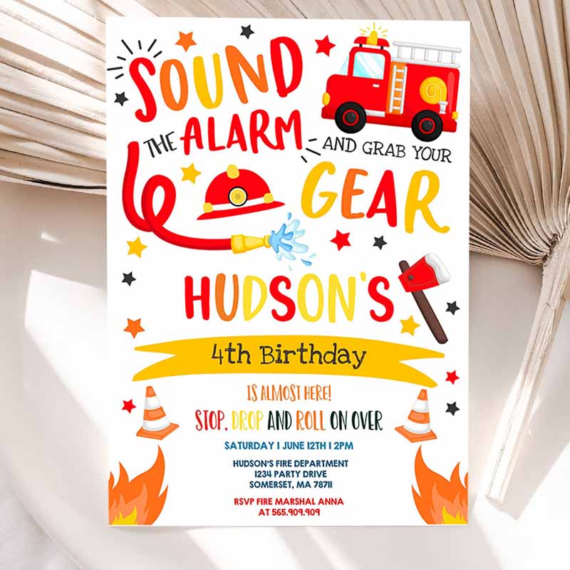 Firetruck Invitation, Firetruck Kids Birthday Invitation, Firefighter Kids Birthday, Invite Fireman Kids Birthday Invitation