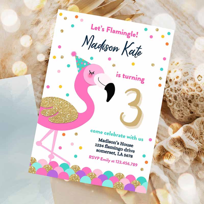 Flamingo Kids Birthday Invitation, Flamingo Invitation, Flamingo Pool Party Invitation, Flamingo Party, Luau Party Invitation