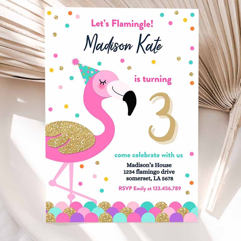 Flamingo Kids Birthday Invitation, Flamingo Invitation, Flamingo Pool Party Invitation, Flamingo Party, Luau Party