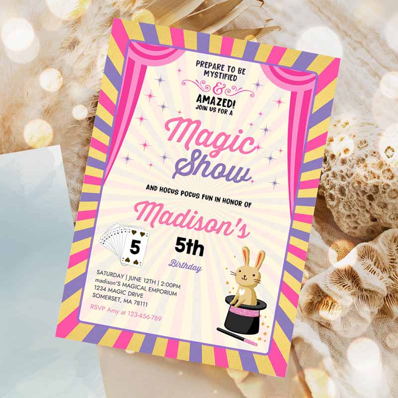 Girl Magician Invitation, Magician Kids Birthday Invitation, Magic Show Magic Show Kids Birthday, Magician Party