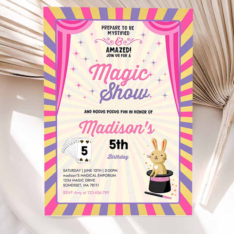 Girl Magician Invitation, Magician Kids Birthday Invitation, Magic Show Magic Show Kids Birthday, Magician Party