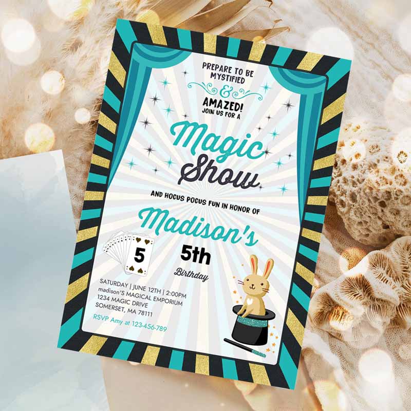 Girl Magician Invitation, Magician Kids Birthday Invitation, Magic Show Party, Magic Show Kids Birthday, Magician Party Invitation