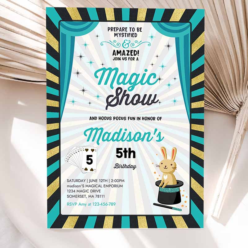 Girl Magician Invitation, Magician Kids Birthday Invitation, Magic Show Party, Magic Show Kids Birthday, Magician Party