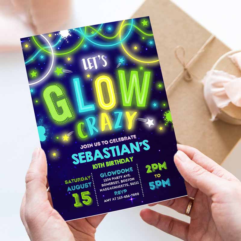 Glow Kids Birthday Invitation, Glow Invitation, Neon Glow Invitation, Neon Glow Party, Glow Ine Dark Kids Birthday Party