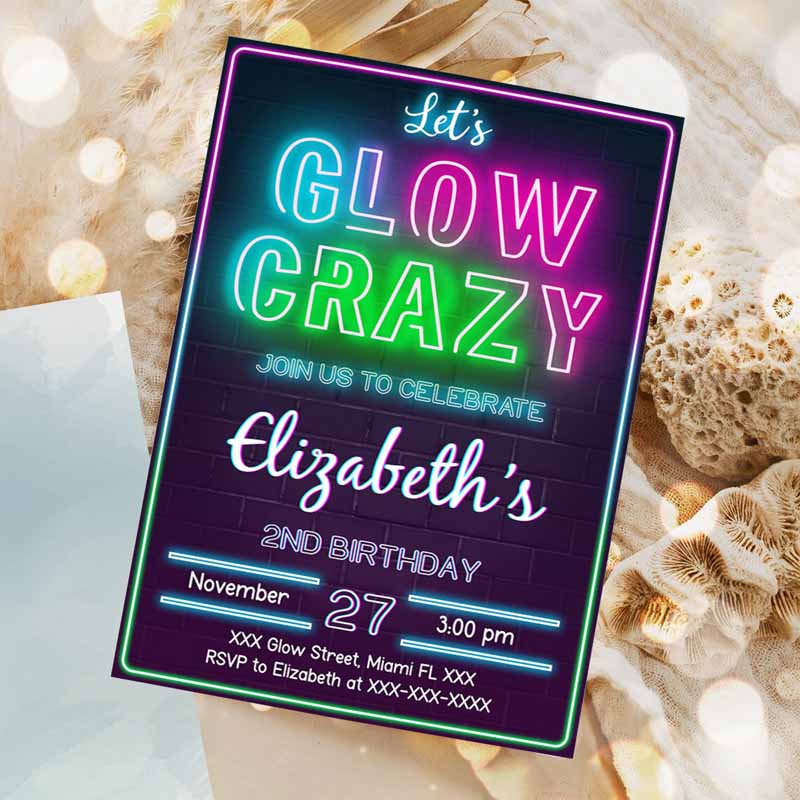 Glow Invitation, Glow Kids Birthday Invitation, Glow Glow ine Dark Party Invitation