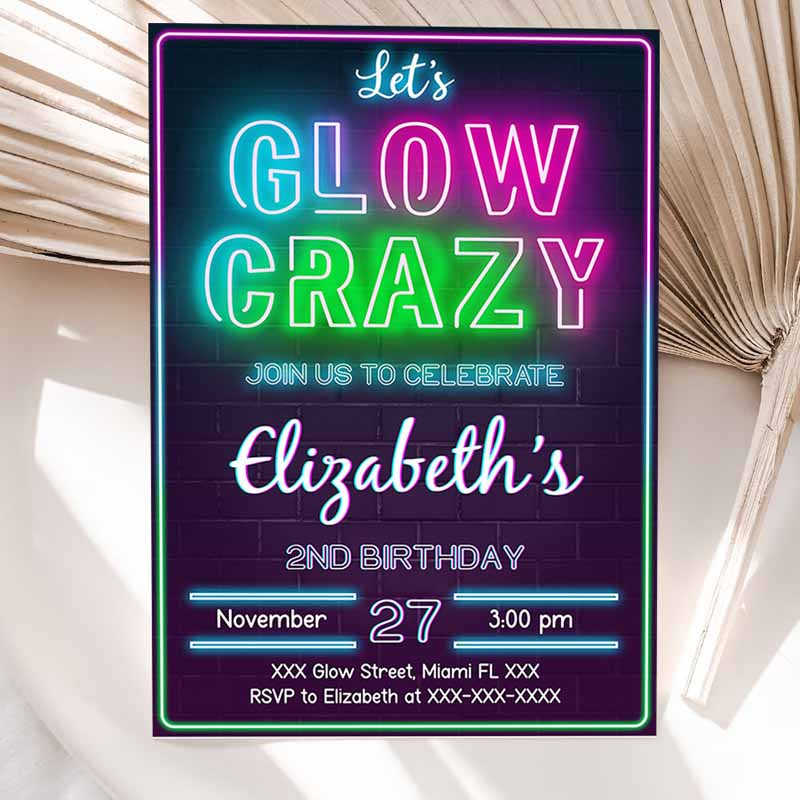 Glow Invitation, Glow Kids Birthday Invitation, Glow Glow ine Dark Party Invitation