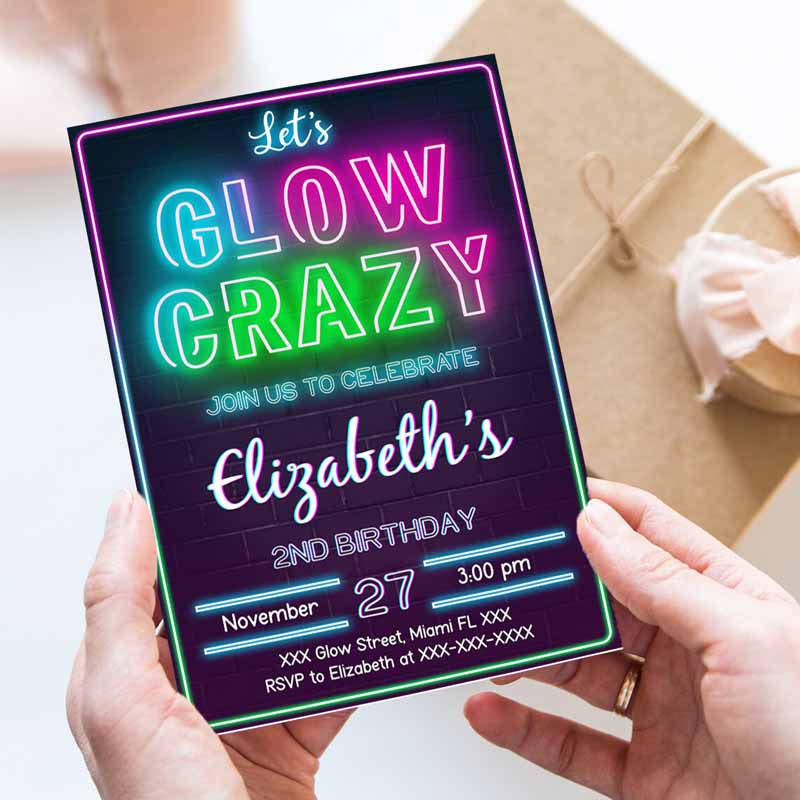 Glow Invitation, Glow Kids Birthday Invitation, Glow Glow ine Dark Party Invitation