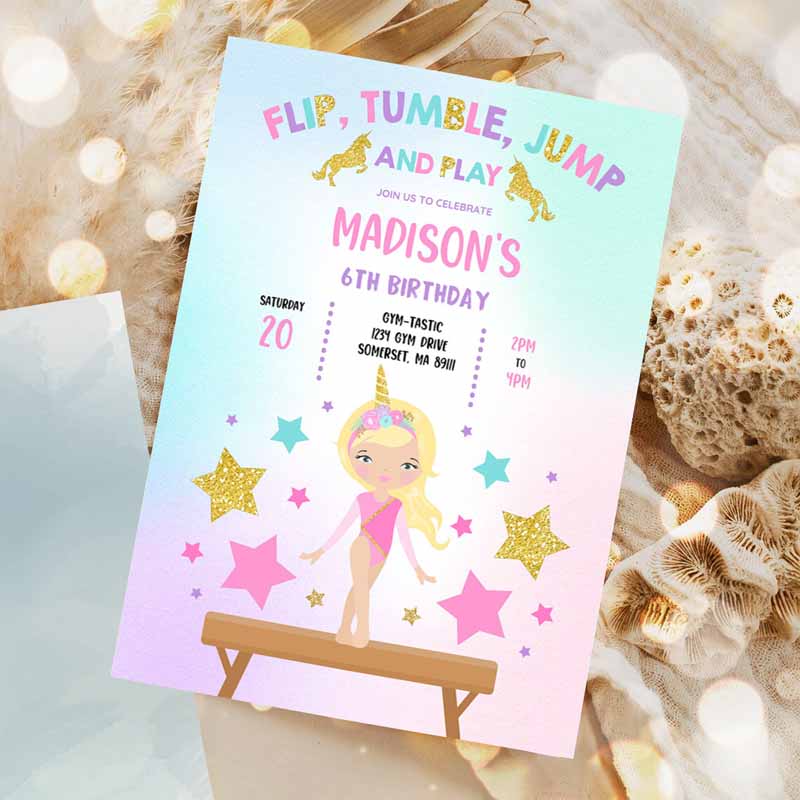 Gymnastics Unicorn Invitation, Unicorn Gymnastics Invitation, Gymnastics Party Gymnastics Party Invitation