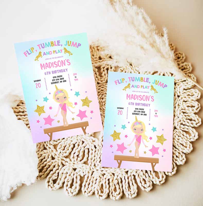 Gymnastics Unicorn Invitation, Unicorn Gymnastics Invitation, Gymnastics Party Gymnastics Party