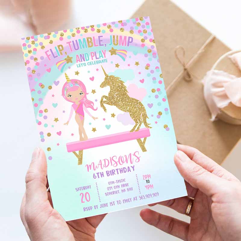 Gymnastics Unicorn Invitation, Unicorn Gymnastics Invitation, Gymnastics Party Gymnastics Party