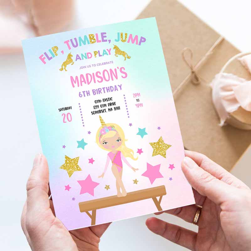 Gymnastics Unicorn Invitation, Unicorn Gymnastics Invitation, Gymnastics Party Gymnastics Party