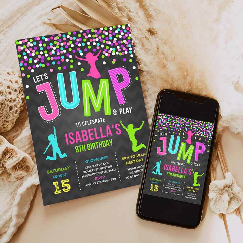 Jump Invitation, Jump Kids Birthday Invitation, Trampoline Bounce House Party, Jump Party, Let's Jump Party