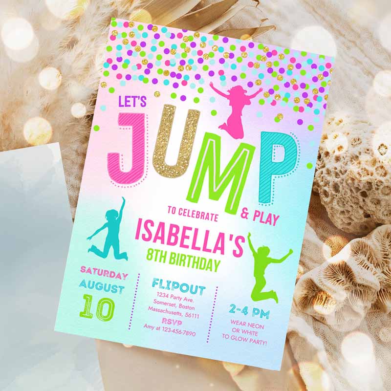 Jump Invitation, Jump Kids Birthday Invitation, Trampoline Party, Bounce House Jump Party, Let's Jump Party