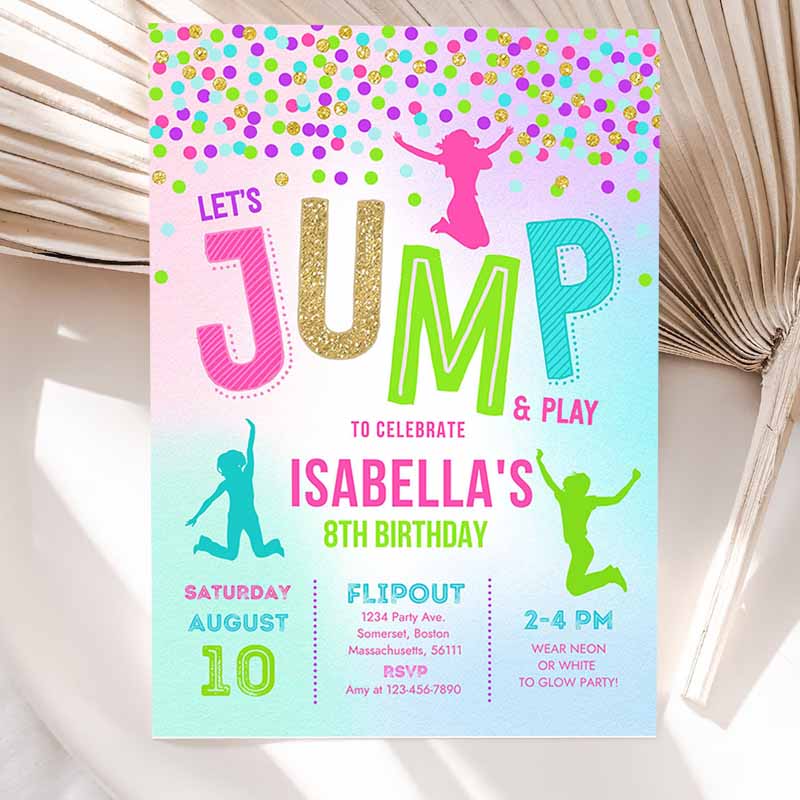 Jump Invitation, Jump Kids Birthday Invitation, Trampoline Party, Bounce House Jump Party, Let's Jump Party