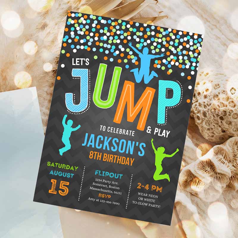 Jump Invitation, Jump Kids Birthday Invitation, Trampoline Party, Bounce House Party, Jump Let's Jump Party Invitation