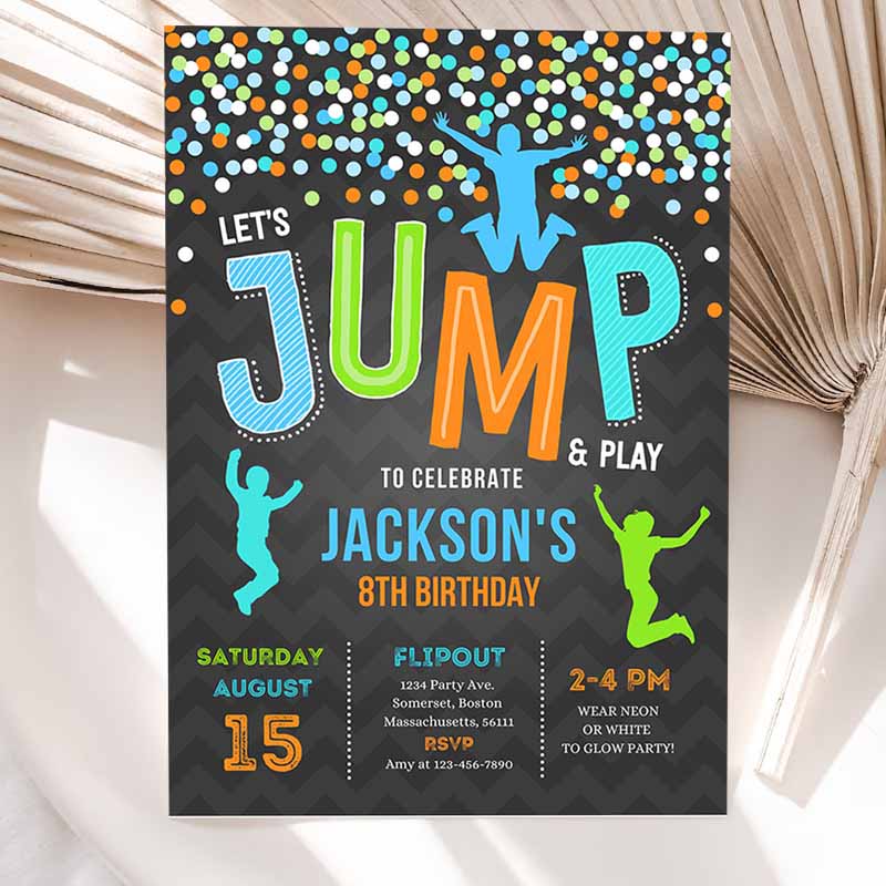 Jump Invitation, Jump Kids Birthday Invitation, Trampoline Party, Bounce House Party, Jump Let's Jump Party Invitation