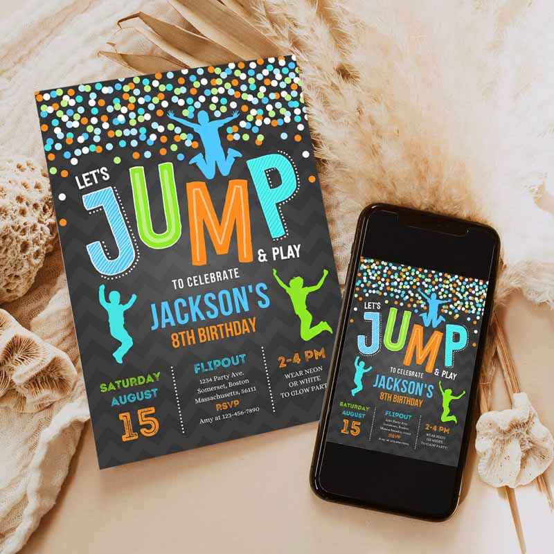 Jump Invitation, Jump Kids Birthday Invitation, Trampoline Party, Bounce House Party, Jump Let's Jump Party Invitation