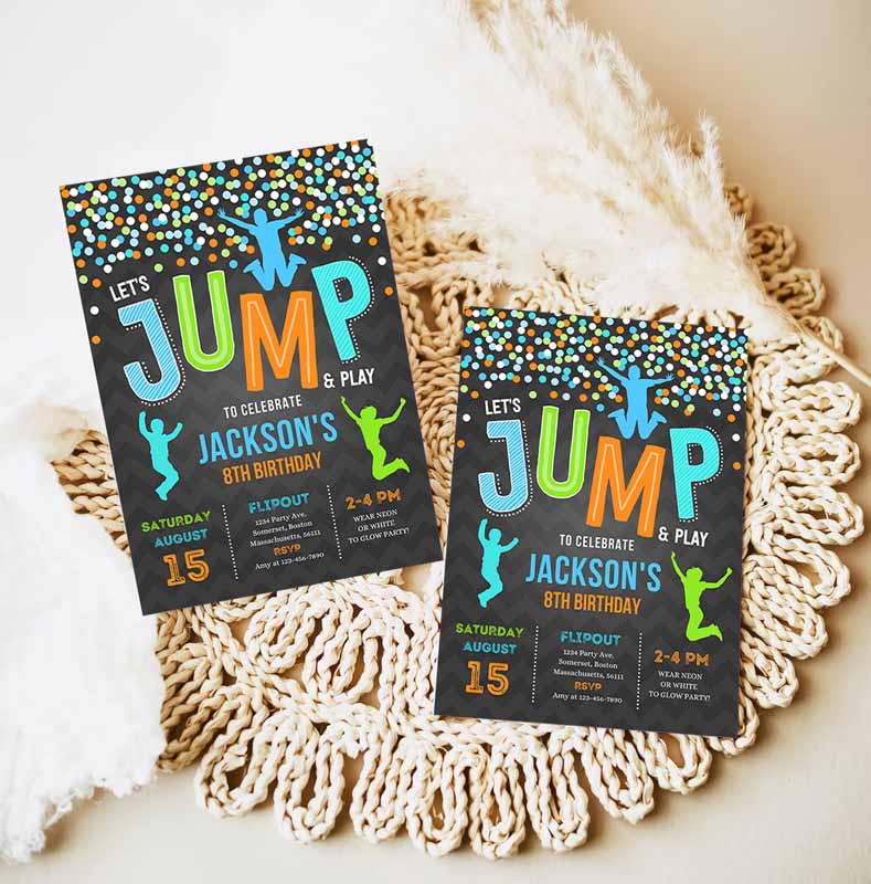 Jump Invitation, Jump Kids Birthday Invitation, Trampoline Party, Bounce House Party, Jump Let's Jump Party Invitation