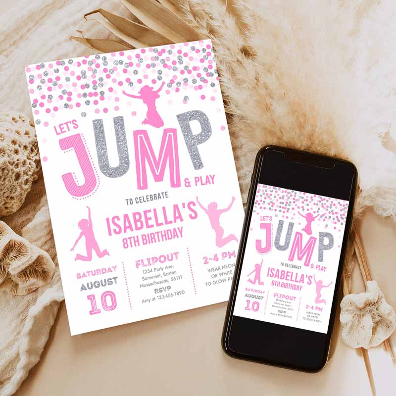 Jump Invitation, Jump Kids Birthday Invitation, Trampoline Party, Bounce House Party, Jump Party, Let's Jump Invitation