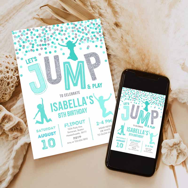 Jump Invitation, Jump Kids Birthday Invitation, Trampoline Party, Bounce House Party, Jump Party, Let's Jump