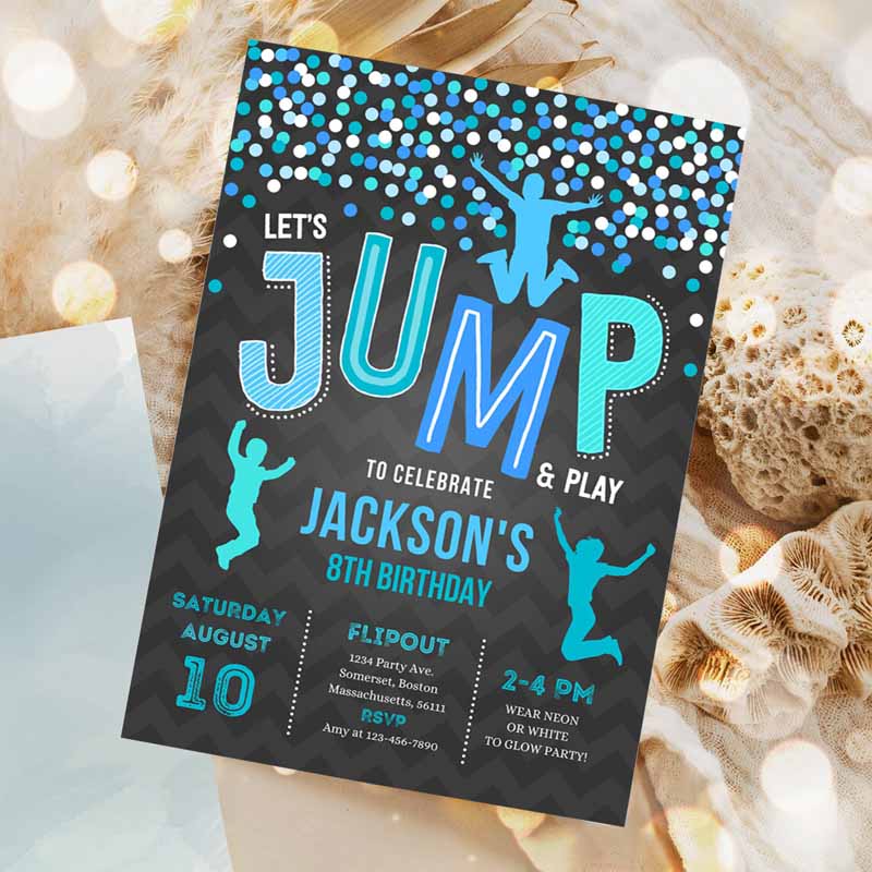 Jump Invitation, Jump Kids Birthday Invitation, Trampoline Party, Bounce House Party, Jump Party, Let's Jump Kids Birthday Invitation