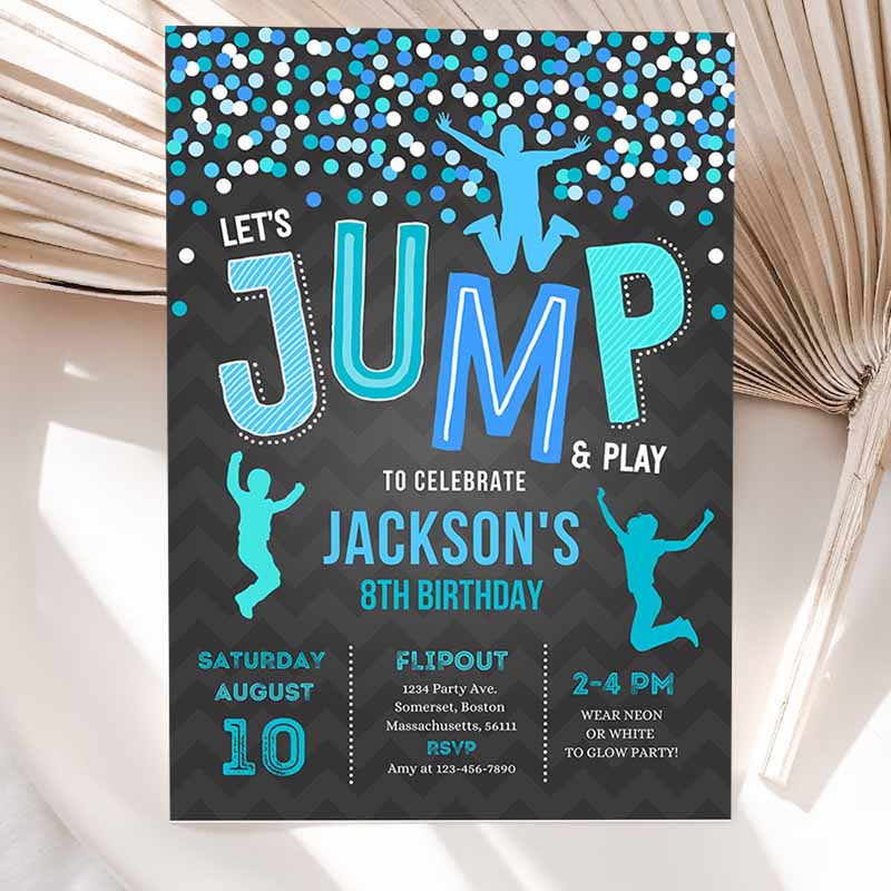 Jump Invitation, Jump Kids Birthday Invitation, Trampoline Party, Bounce House Party, Jump Party, Let's Jump Kids Birthday Invitation