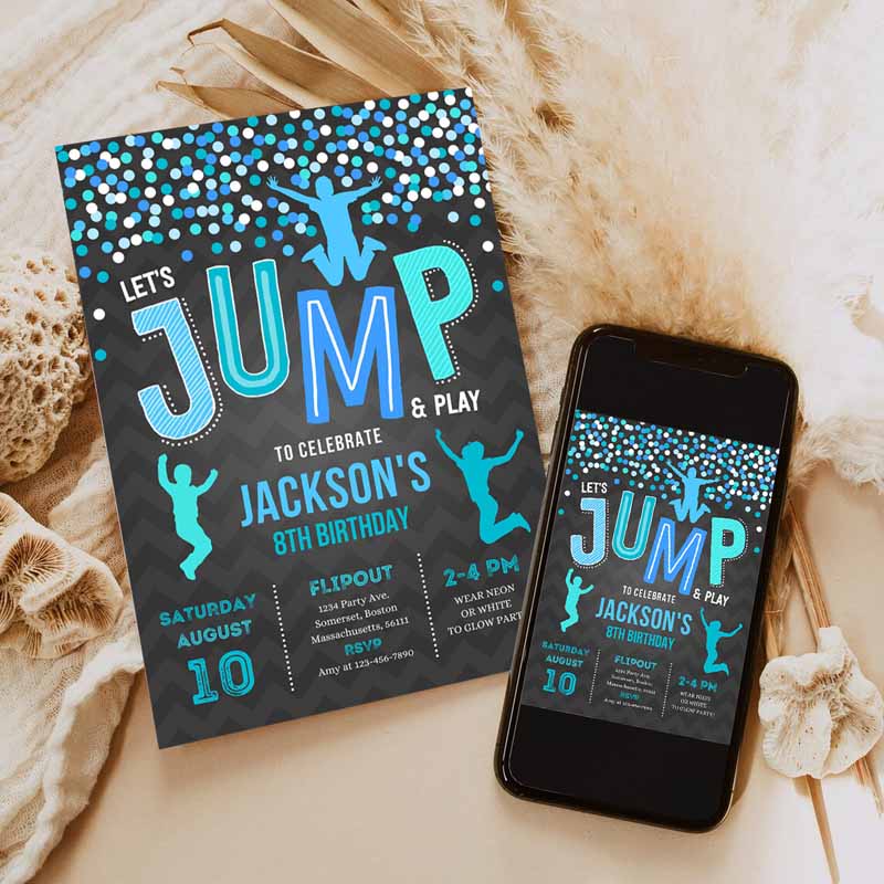 Jump Invitation, Jump Kids Birthday Invitation, Trampoline Party, Bounce House Party, Jump Party, Let's Jump Kids Birthday Invitation